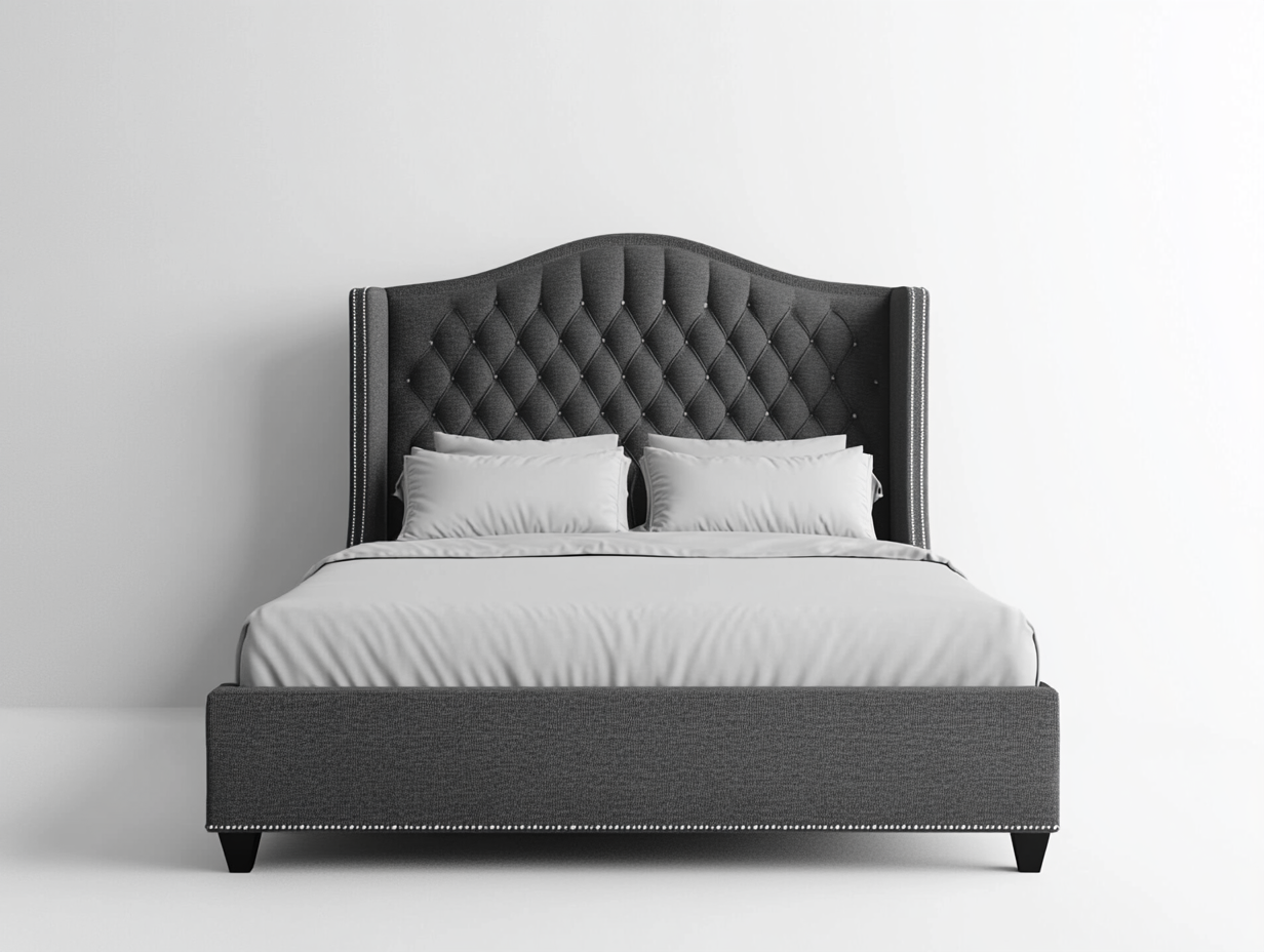 Cama doble tapizada gris tela dormitorio elegante 160x200x130 cm