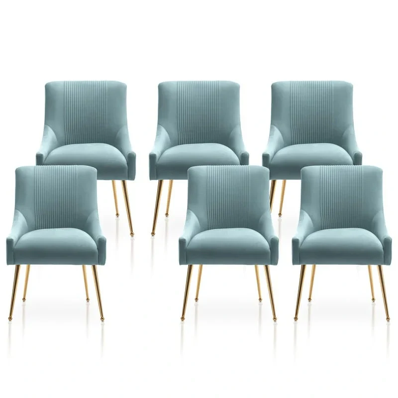 SEYNAR Set of 6 Modern Glam Boucle Velvet Dining or Vanity Chairs with Rear Handle