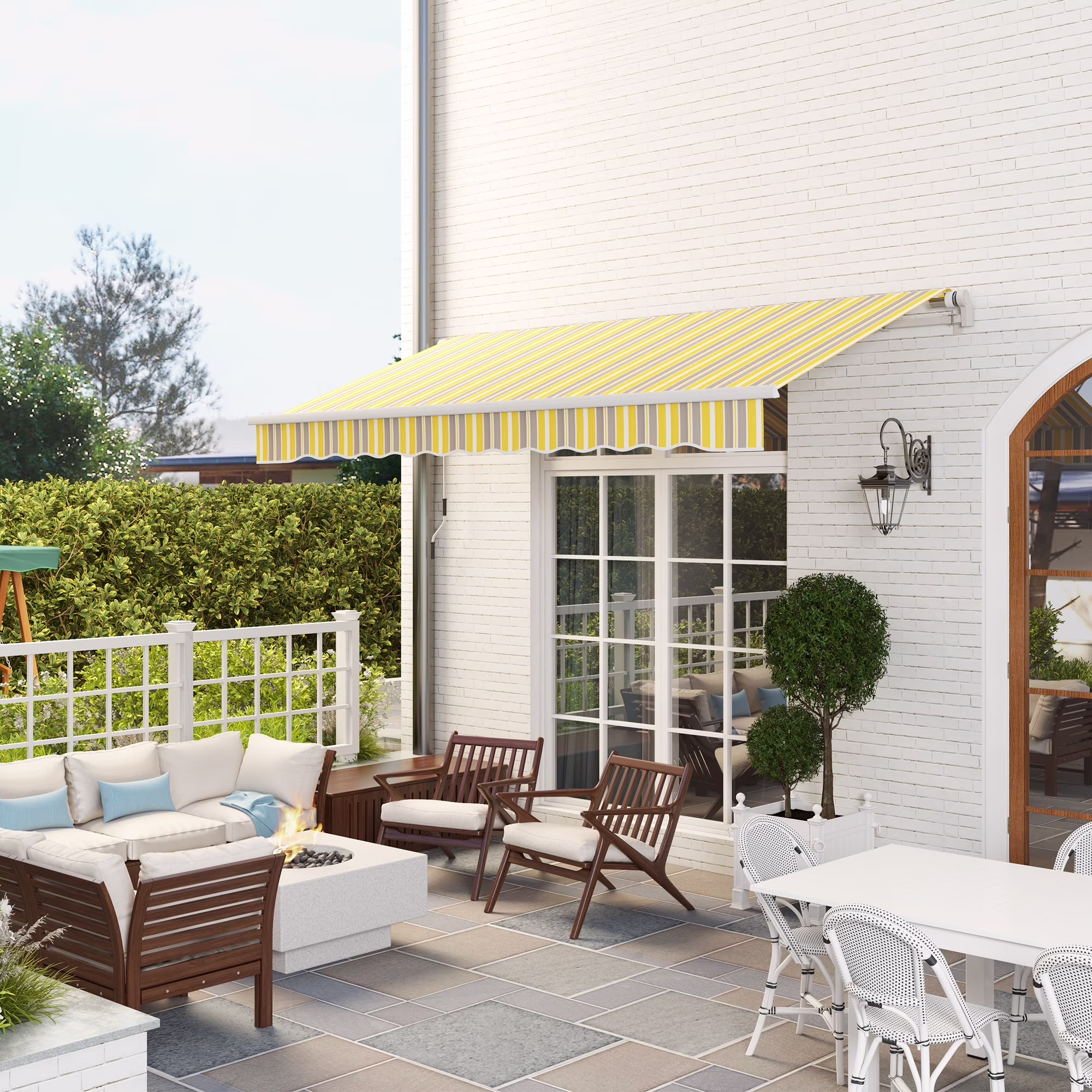 Outsunny 12' x 10' Manual Retractable Awning Outdoor Sunshade Shelter for Patio, Balcony, Yard, with Adjustable & Versatile Design, Beige and White - Image 7