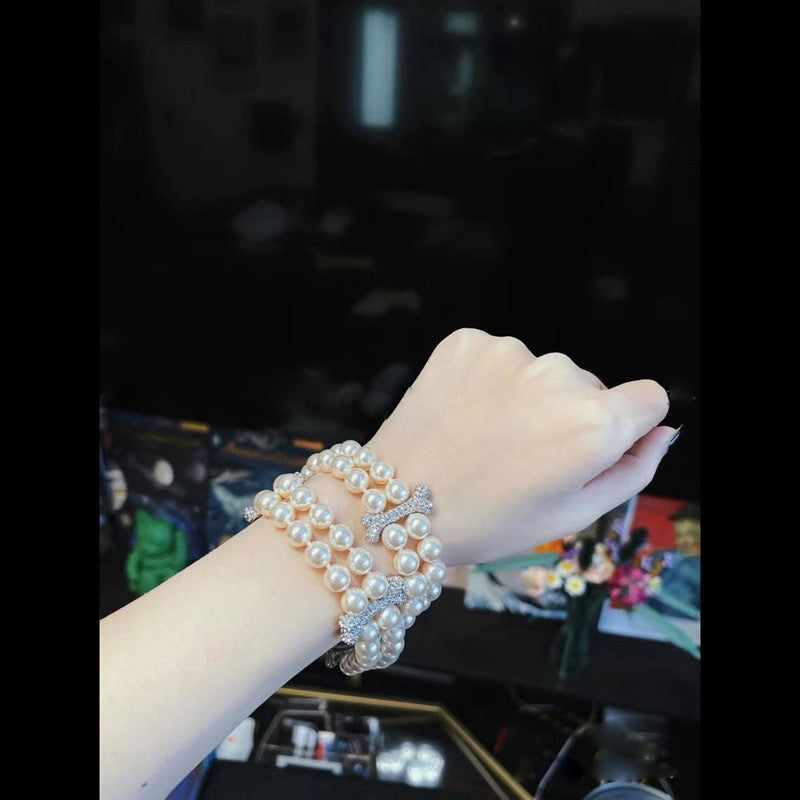 Vivienne Westwood 2 Row Pearl Mixing Bone Bracelet - Original Replica Club