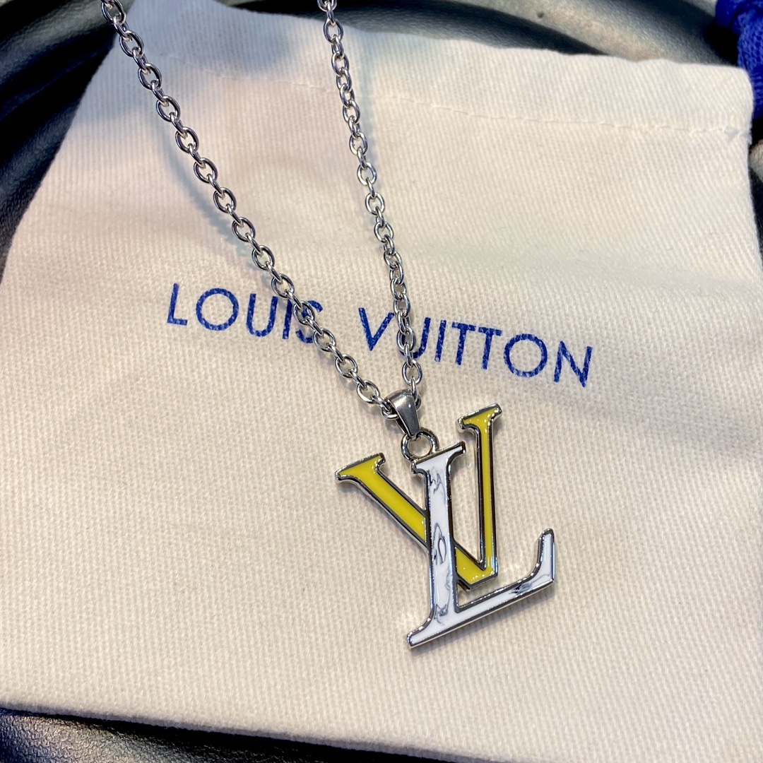 Louis Vuitton White Yellow LV Monogram Penddant Necklace - Original Replica Club