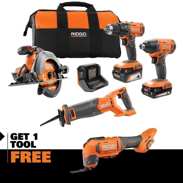 18V Cordless 4-Tool Combo Kit with 4.0 Ah Battery. 2.0 Ah Battery. Charger. Bag and 18V Multi-Tool
