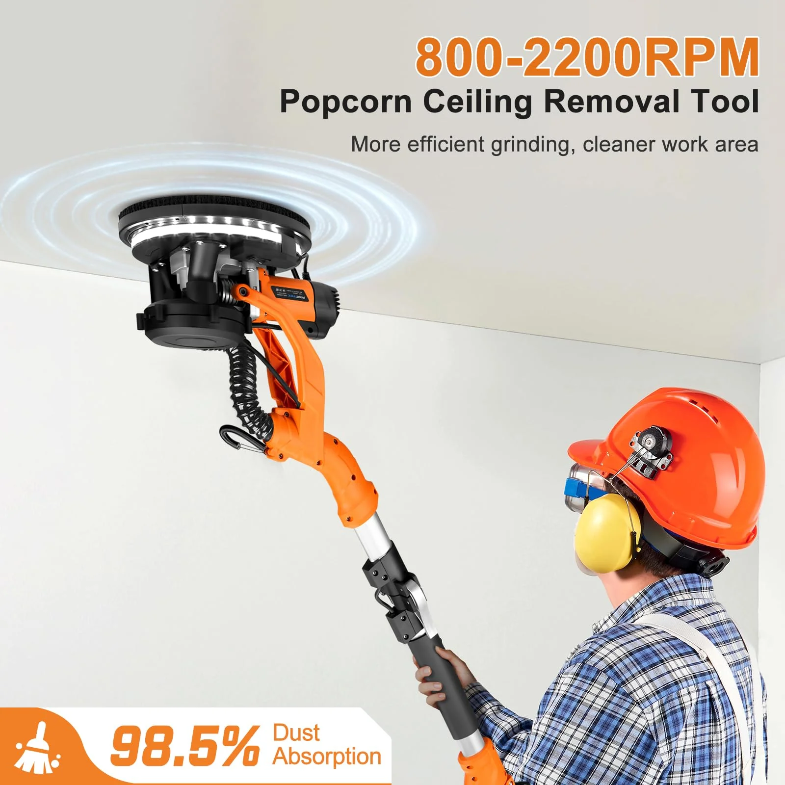 1000W Electric Drywall Sander With 4.9 Ft To 6.2 Ft Extension Pole And 15 Sanding Discs - Image 4 1000W Electric Drywall Sander With 4.9 Ft To 6.2 Ft Extension Pole And 15 Sanding Discs - Image 4