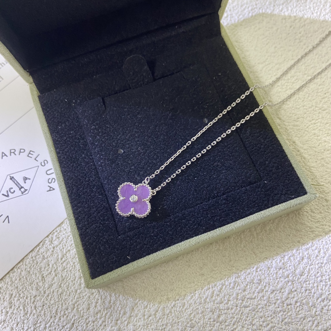 VCA Diamond Purple Vintage Alhambra Pendant Necklace - Original Replica Club