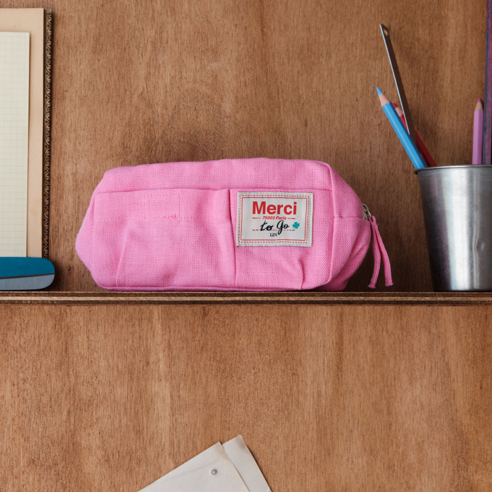 Merci - Trousse en lin lavé - Rose Garance