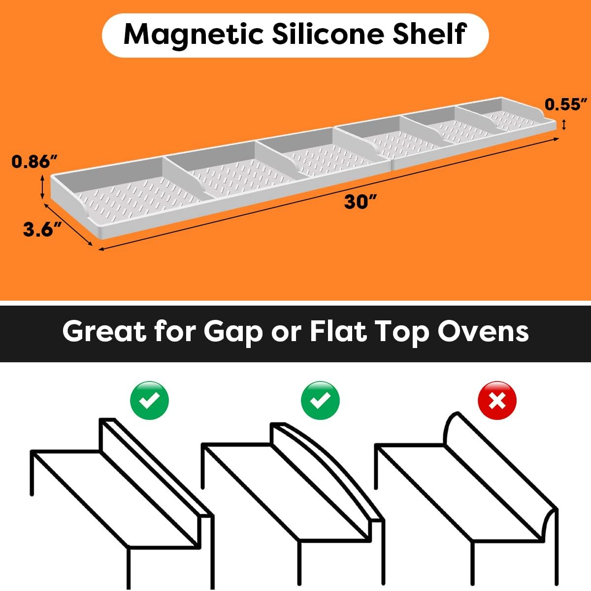 Hydream Stove Top for Silicone Shelf,30 Inch Magnetic Shelf Over the Stove Spice Rack of,Kitchen Organizer Magnet Above Stovetop Flat Back of Storage Suctioned-Light Grey