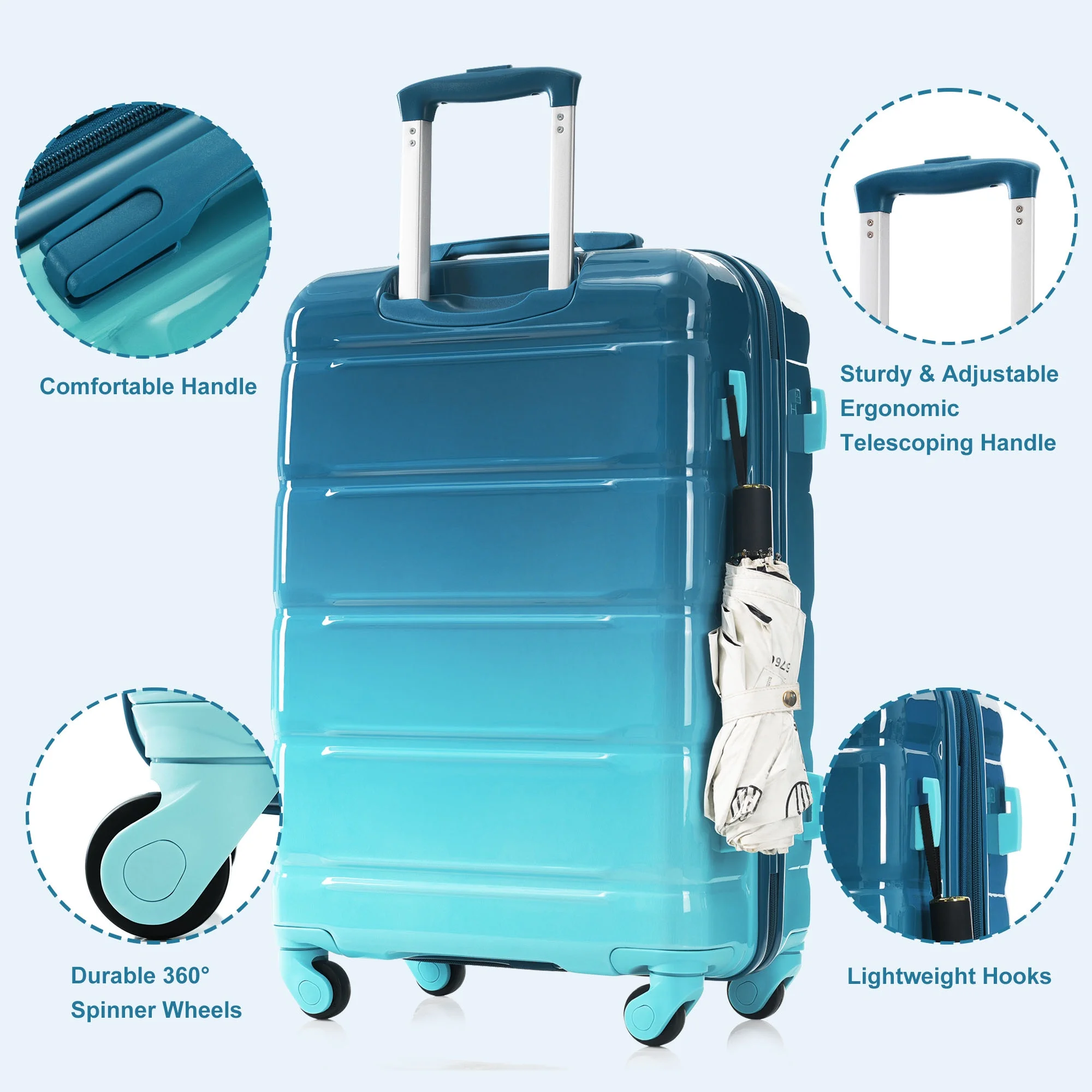 PAPROOS 3-Piece Luggage Set (20''/24''/28''), Hardshell Lightweight Suitcase with USB Port and Side Hooks, Travel Luggage with TSA-Lock, Hardside Rolling Luggage for School, Travel, Pink - Image 21