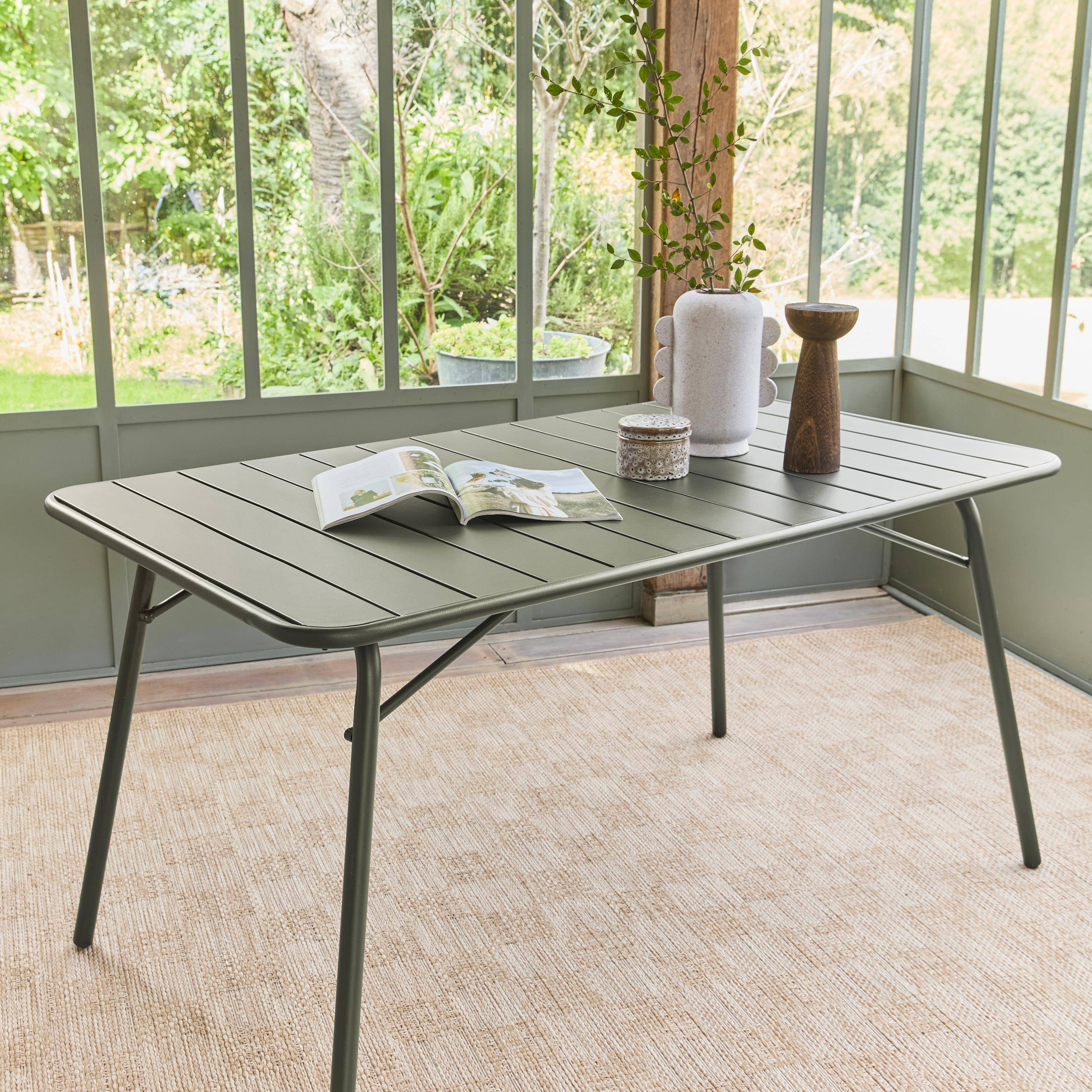 Amelia - Mesa de jardín bistró de acero plegable, 6 plazas, 140cm