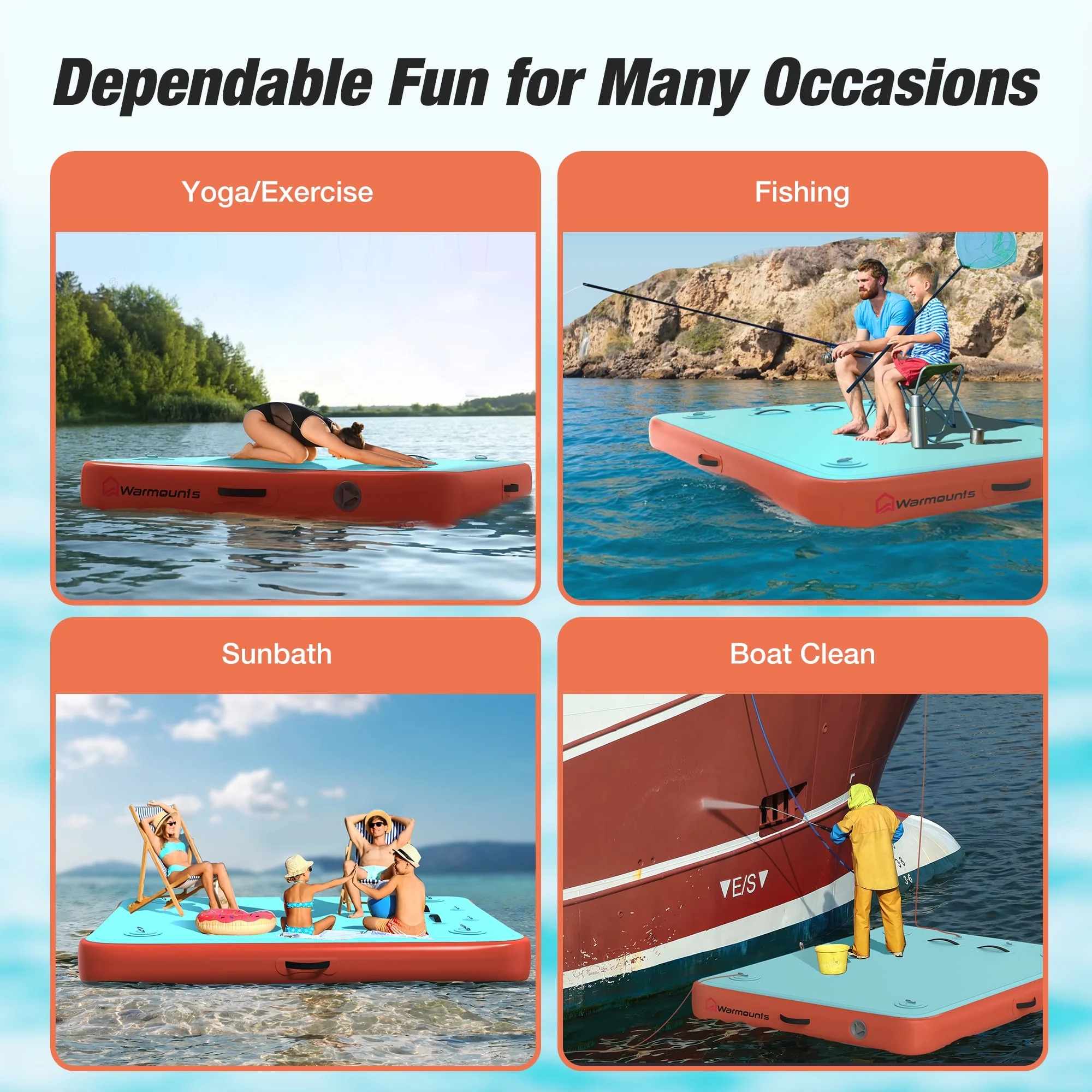 WARMOUNTS Inflatable Floating Dock, 8*6ft Air Inflatable Dock Platform, Non-Slip Water Island Float Raft with Rope Ladder for Ocean Lake River Boat - Image 13