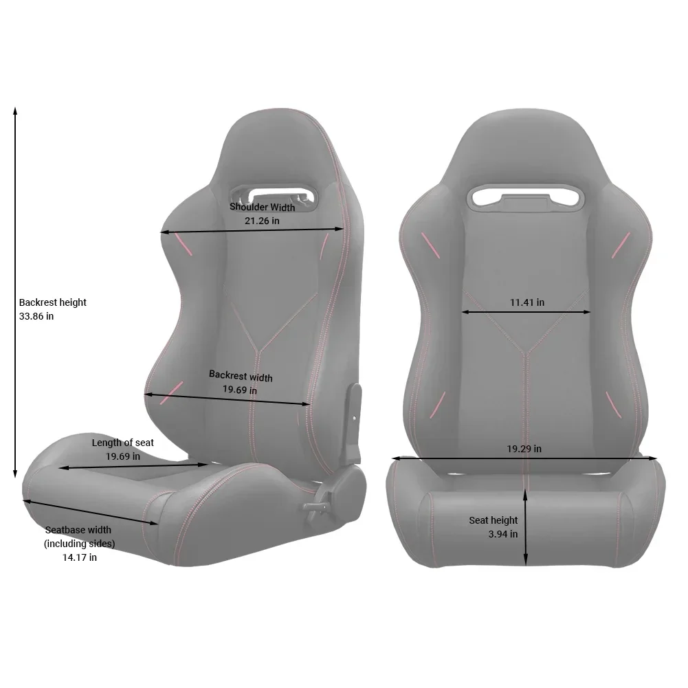 2PC Universal Reclinable Bucket Racing Seats With Adjustor Slider - Red PVC Leather - Image 4 2PC Universal Reclinable Bucket Racing Seats With Adjustor Slider - Red PVC Leather - Image 4