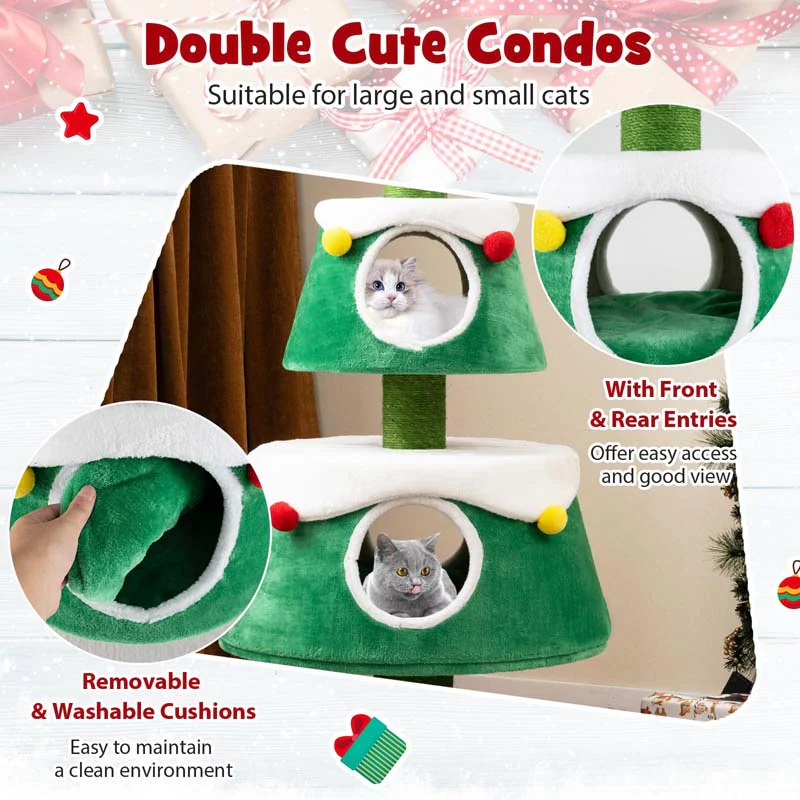 Eletriclife Christmas Cat Tree for Indoor Cats Cute Holiday Cat Tower with 2 Condos
