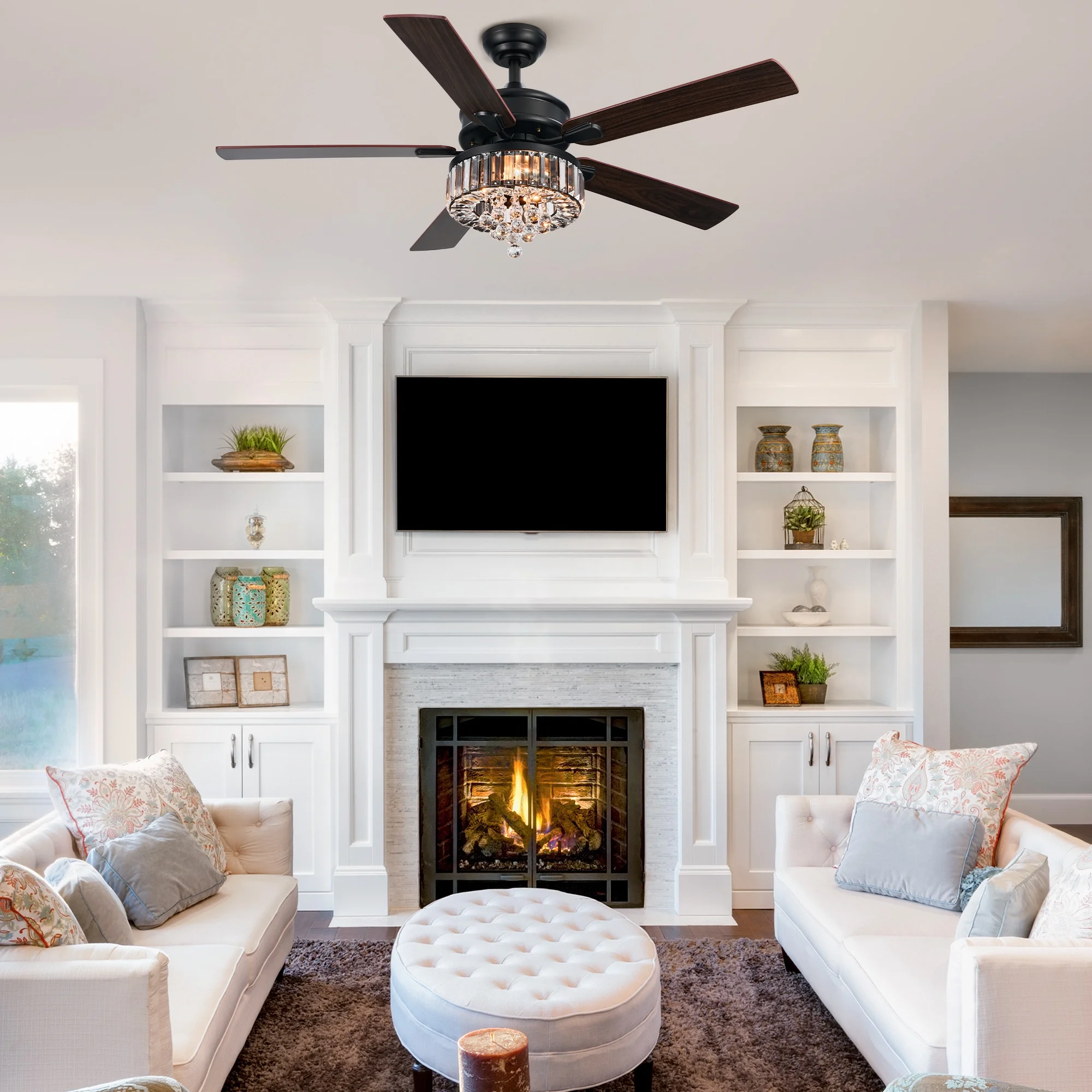 Bestco 52" Chandelier Crystal Ceiling Fan with Light 6 Speeds 5 Dual Sided Blades Chrome - Image 22