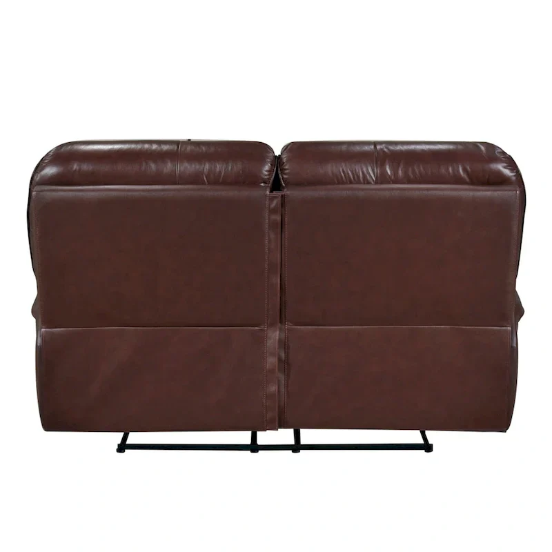 Jack 66-Inch Manual Recliner Loveseat in Plush Brown Top Grain Leather with Wood Accents