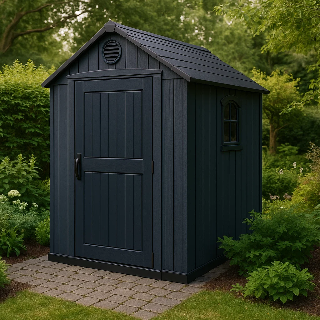 Caseta de jardín Caseta exterior Negro Resina Almacenamiento de herramientas 150 x 180 x 195 cm JyTLPmw211eG