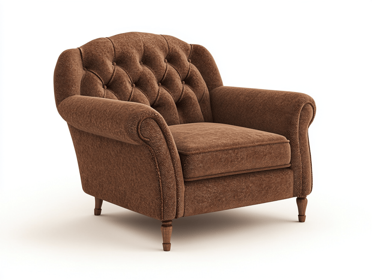 Sillón estilo clásico con tapizado marrón y patas de madera 95x85x90cm