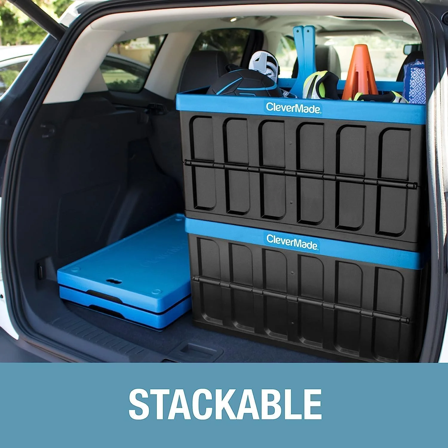 CleverMade 3 Pack Stackable Collapsible Storage Bin with Lids - 16 Gal Ocean - Image 17