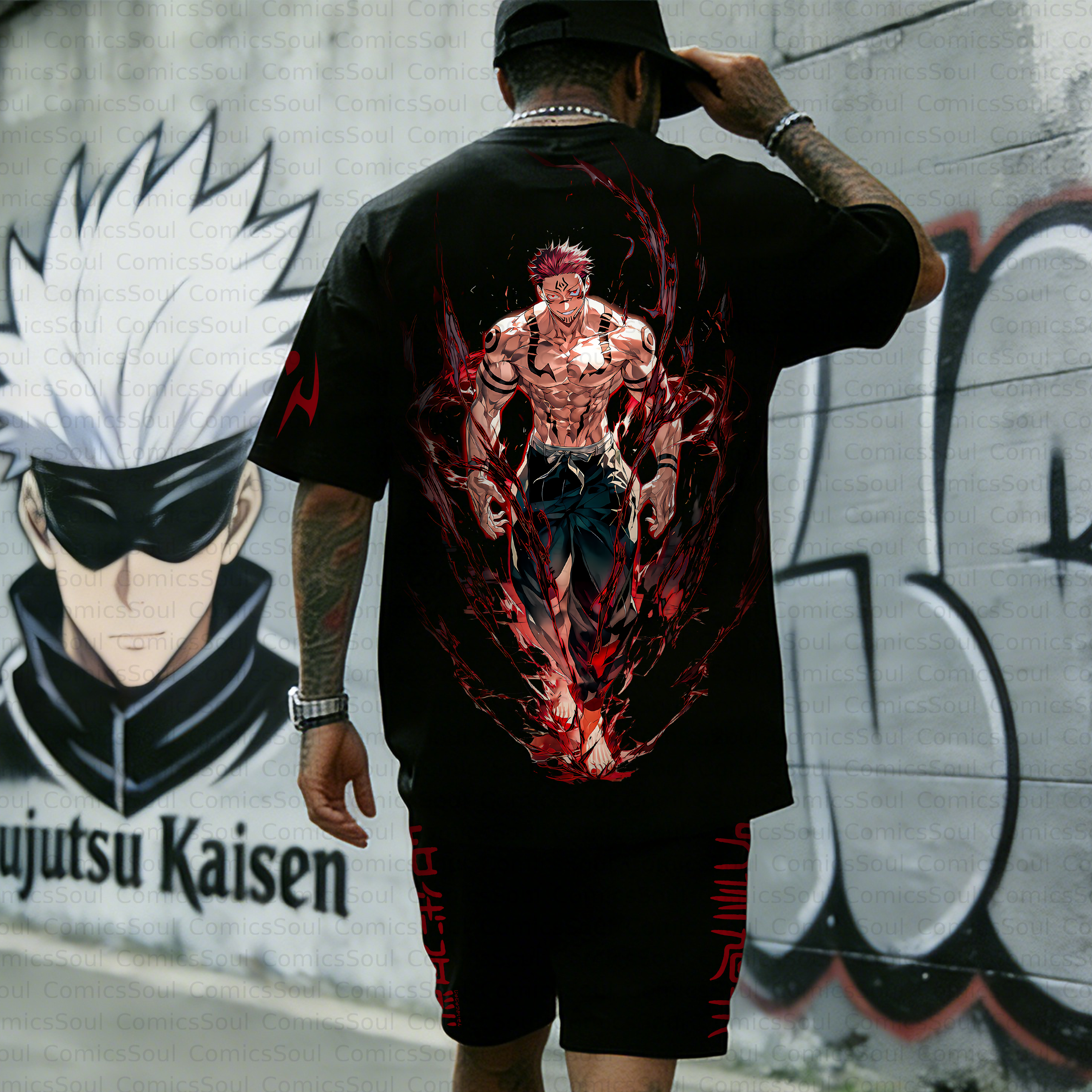 Unisex Anime Inspired Vintage T-shirt& Shorts 2 Pieces Set