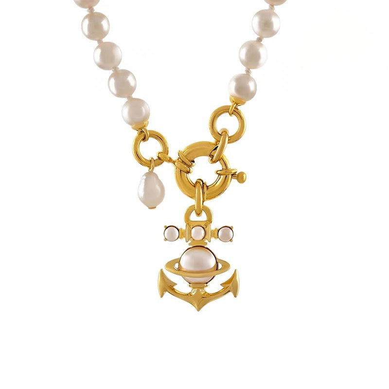 Vivienne Westwood Anchor Saturn Pendant Pearl Necklace - Original Replica Club