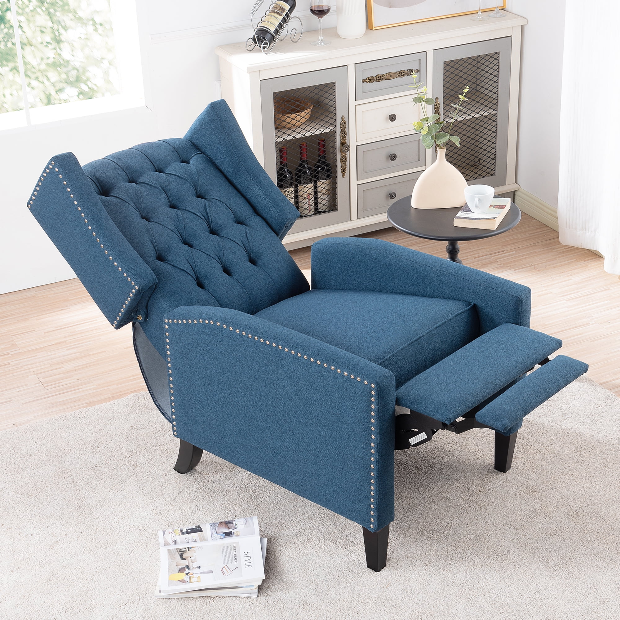 Recliner Chair, Living Room Chairs with Arms, Adjustable Single Reclining Sofa, Home Theater Seating Arm Chair with Thick Padded Seat, Footrest, Lounge Chair for Bedroom, Blue - Image 2