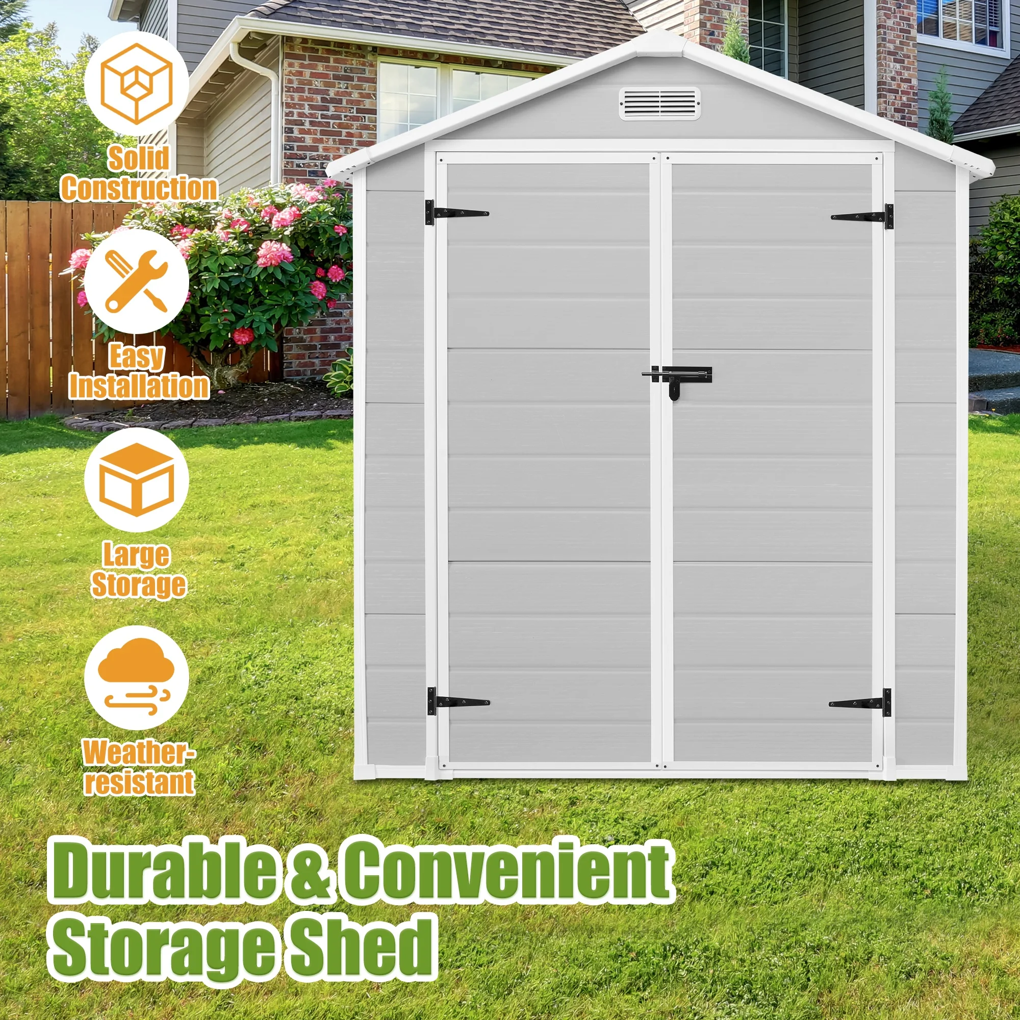 Enyopro 306Gal Outdoor Storage Shed, Horizontal Resin Shed, Resistant Tool Plastic Shed for Storage of Bike/Garbage Cans/Garden Tools/Lawn Mowers - Image 21