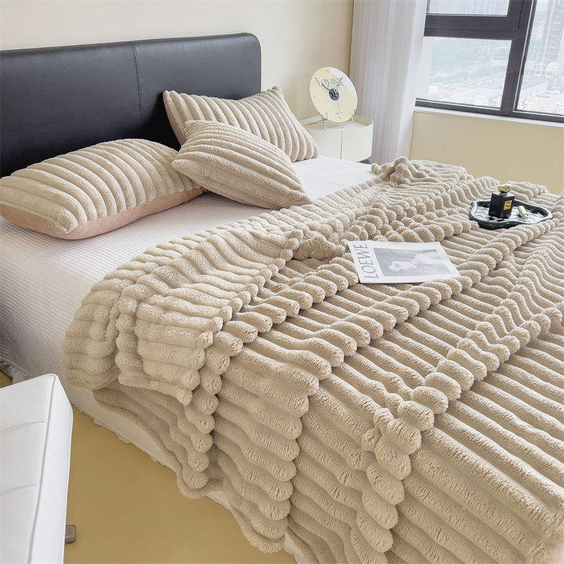 Thick Rabbit Plush Blanket Solid Color Winter Warm King Size 230x250cm Hotel Home Use
