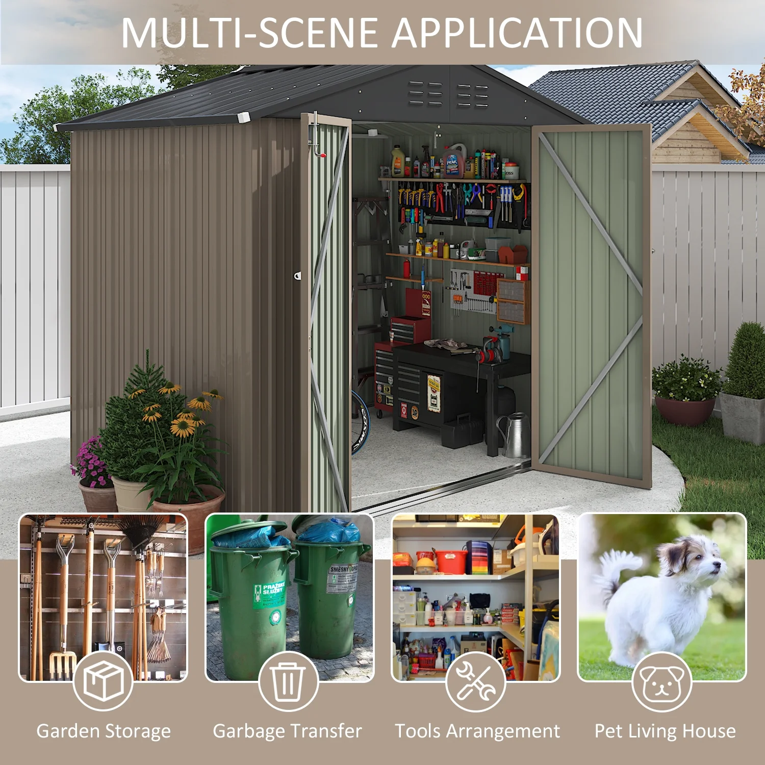 LACOO 4' x 6' Outdoor Storage Metal Shed for Tool Storage, Outdoor House for Backyard & Garden,Brown - Image 22