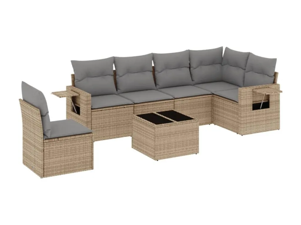 Set sofás de jardín 7 piezas y cojines ratán sintético beige PPOR59324