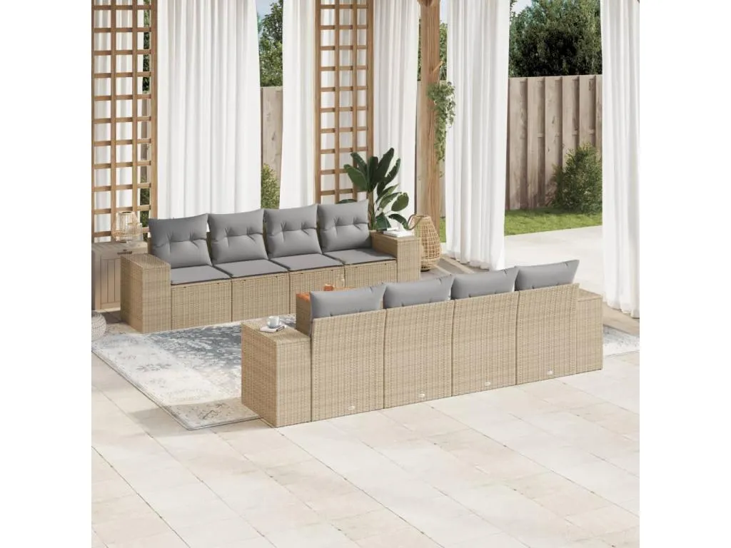 Set de sofás de jardín 9 piezas con cojines ratán sintético beige 82350ewlz