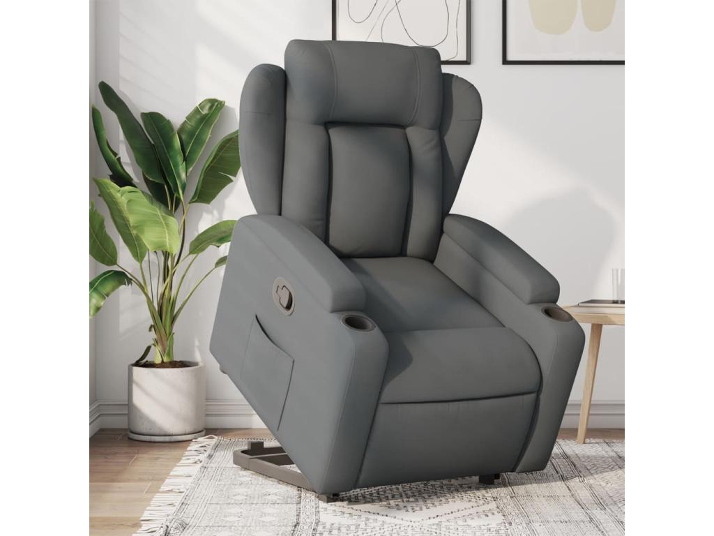 Sillón reclinable elevable de tela gris oscuro