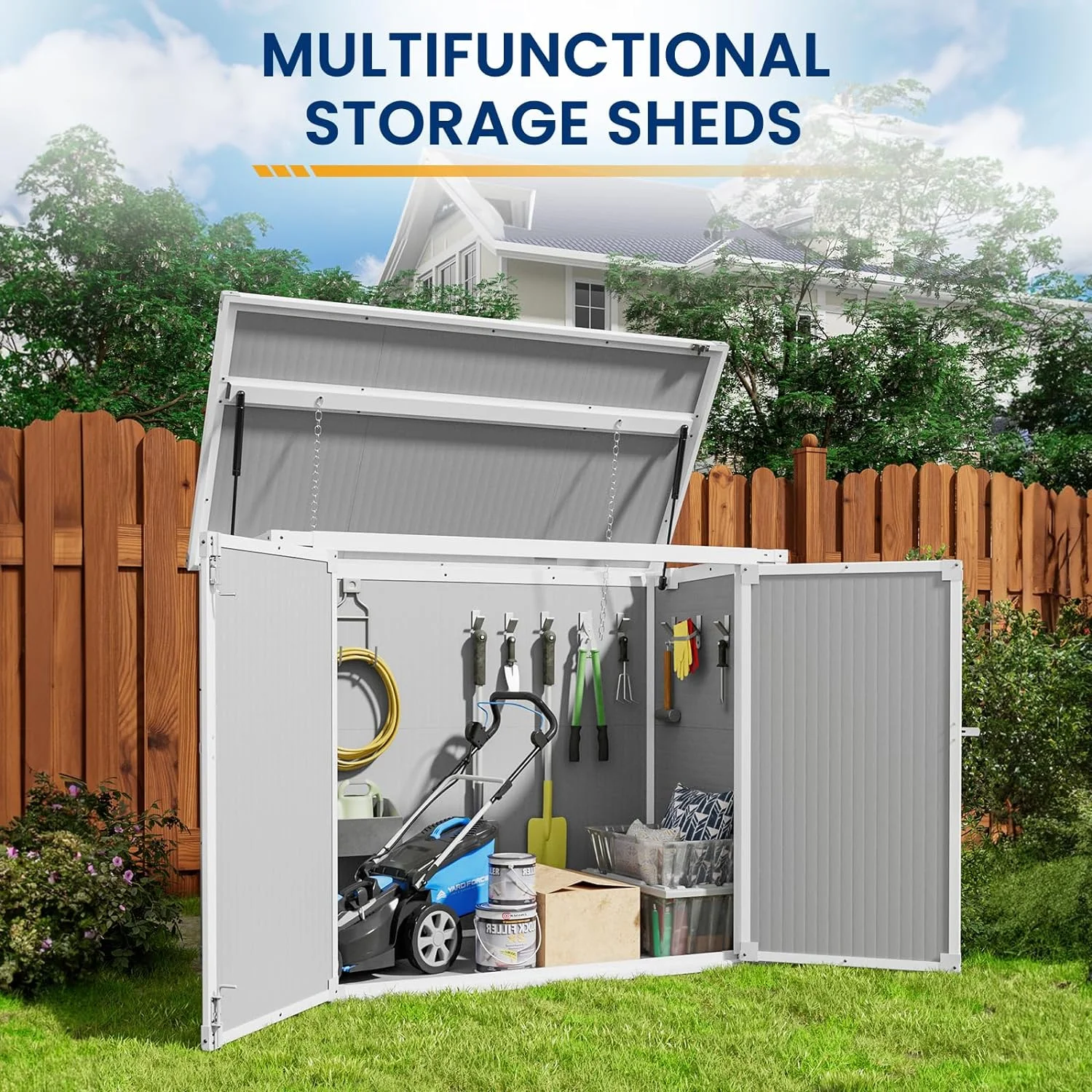 ECOPATIO Outdoor Storage Shed 41 Cu Ft Weather Resistant Resin with Floor Gray - Image 4