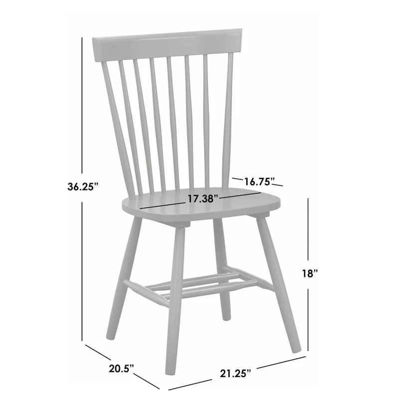 Set of 2 Spindle Back Dining Chairs Solid Rubberwood Farmhouse Style