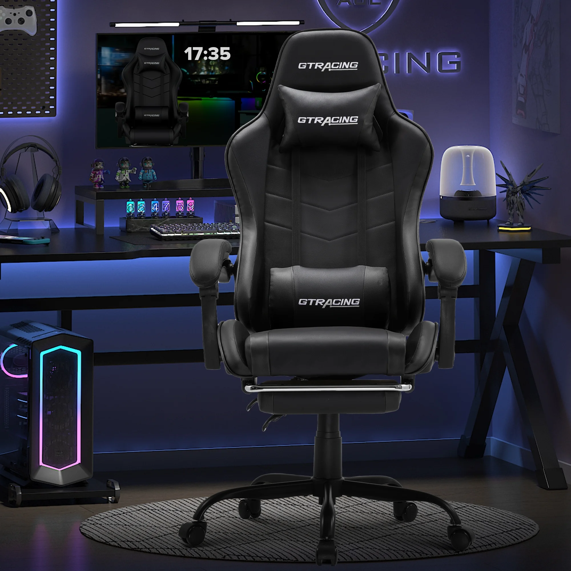 GTRACING GTWD-200 Ergonomic Gaming Chair with Adjustable Pillows and Footrest , White - Image 22