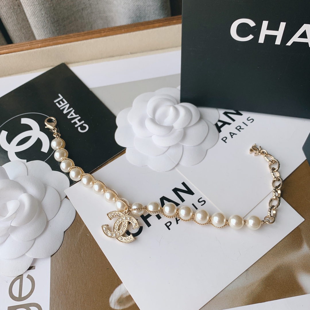Chanel Light Gold Chain Wrap Pearl Bracelet with CC Charm - Original Replica Club