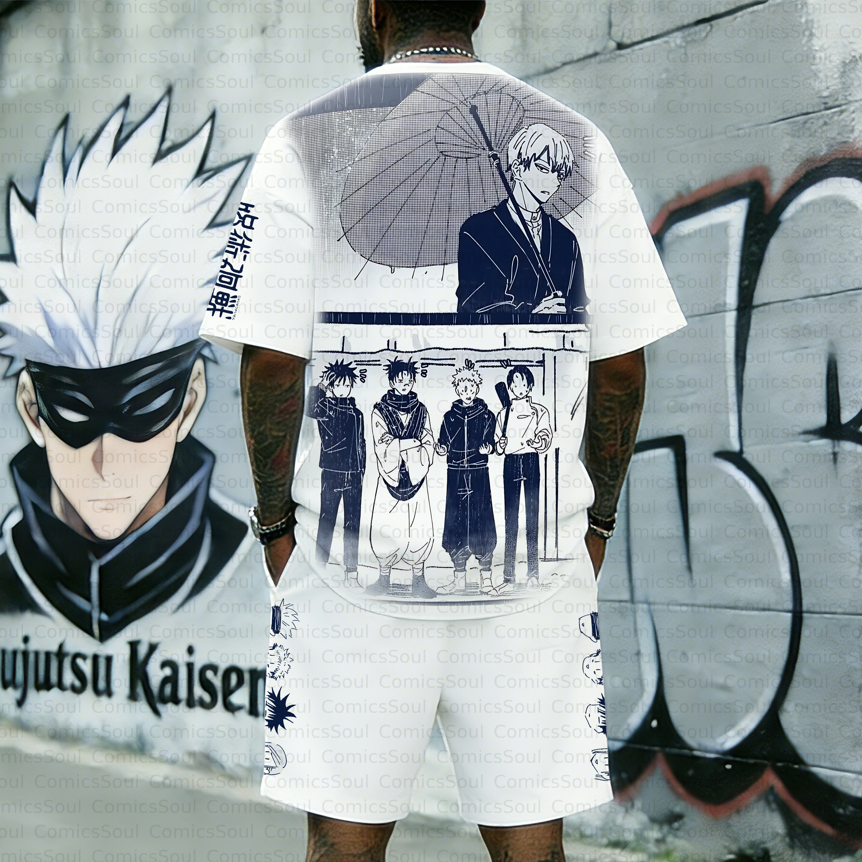 Unisex Anime Inspired Vintage T-shirt& Shorts 2 Pieces Set