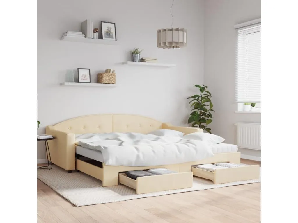 Sofá cama Decounico con cajones tela color crema 100x200 cm