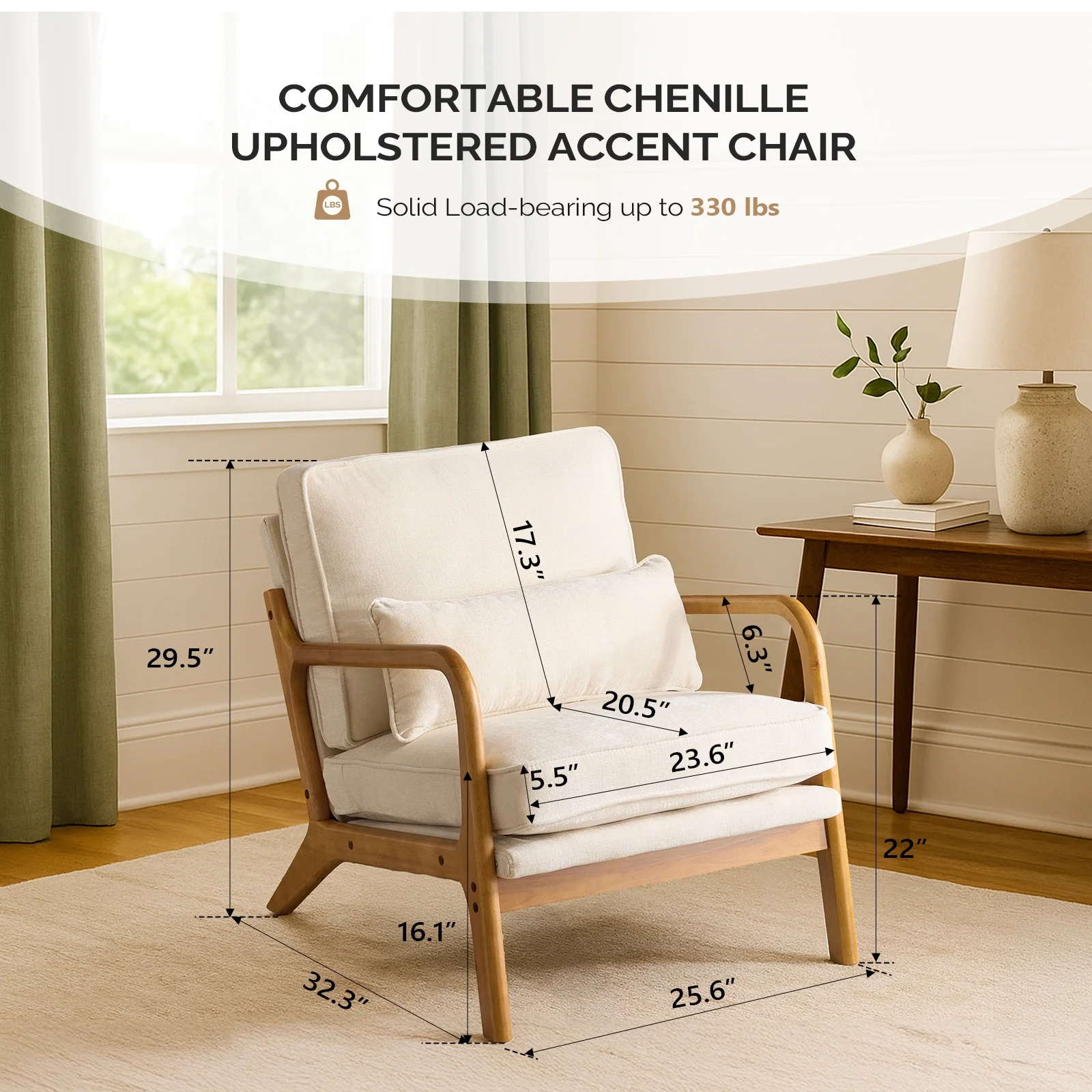 Ktaxon Accent Chair Corduroy Upholstered Armchair, Reading Club Chair with Pillow and Solid Wood Frame for Living Room Bedroom Furniture Off White - Image 103