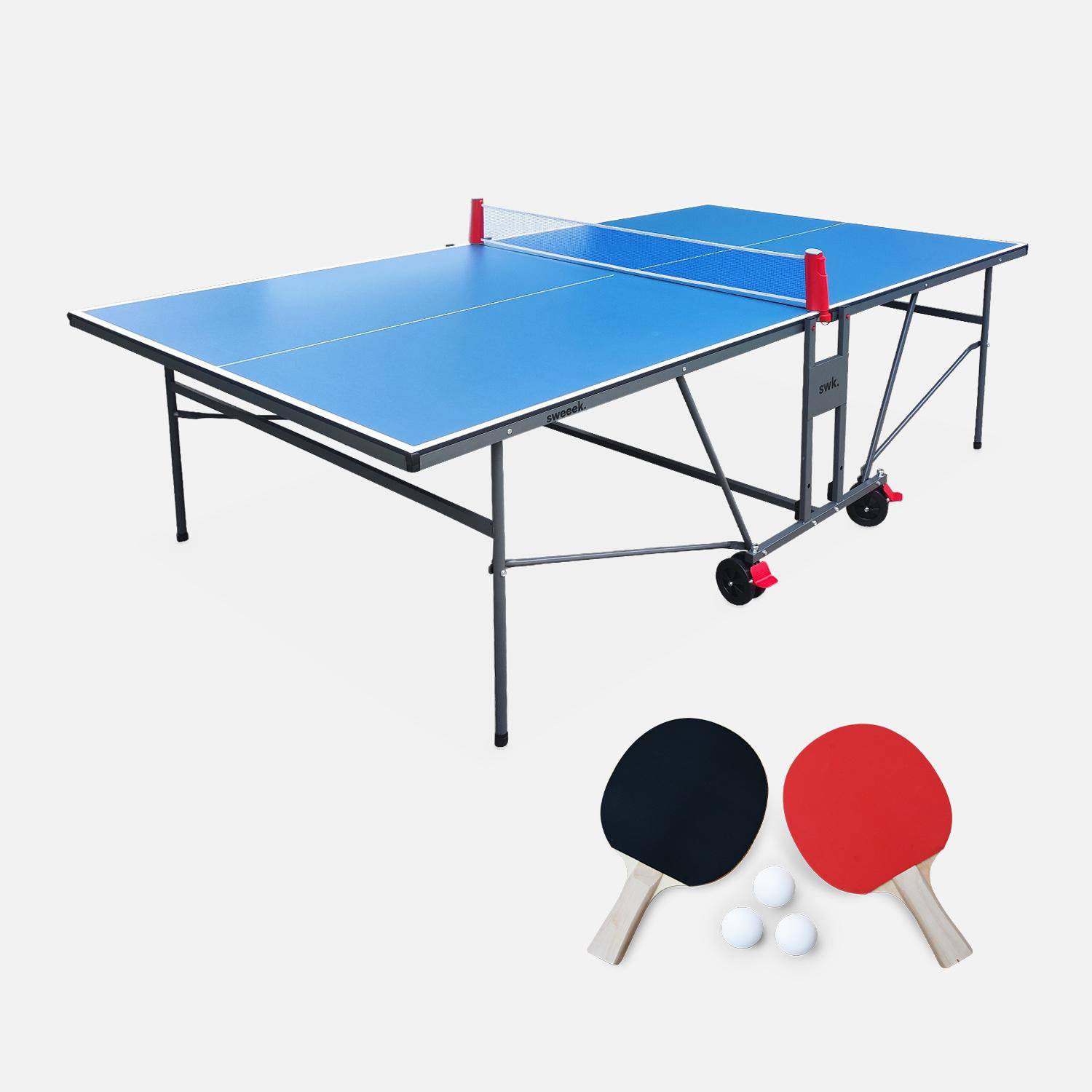 Mesa de ping pong interior - Mesa de ping pong interior plegable con 2 raquetas y 3 pelotas, 274cm