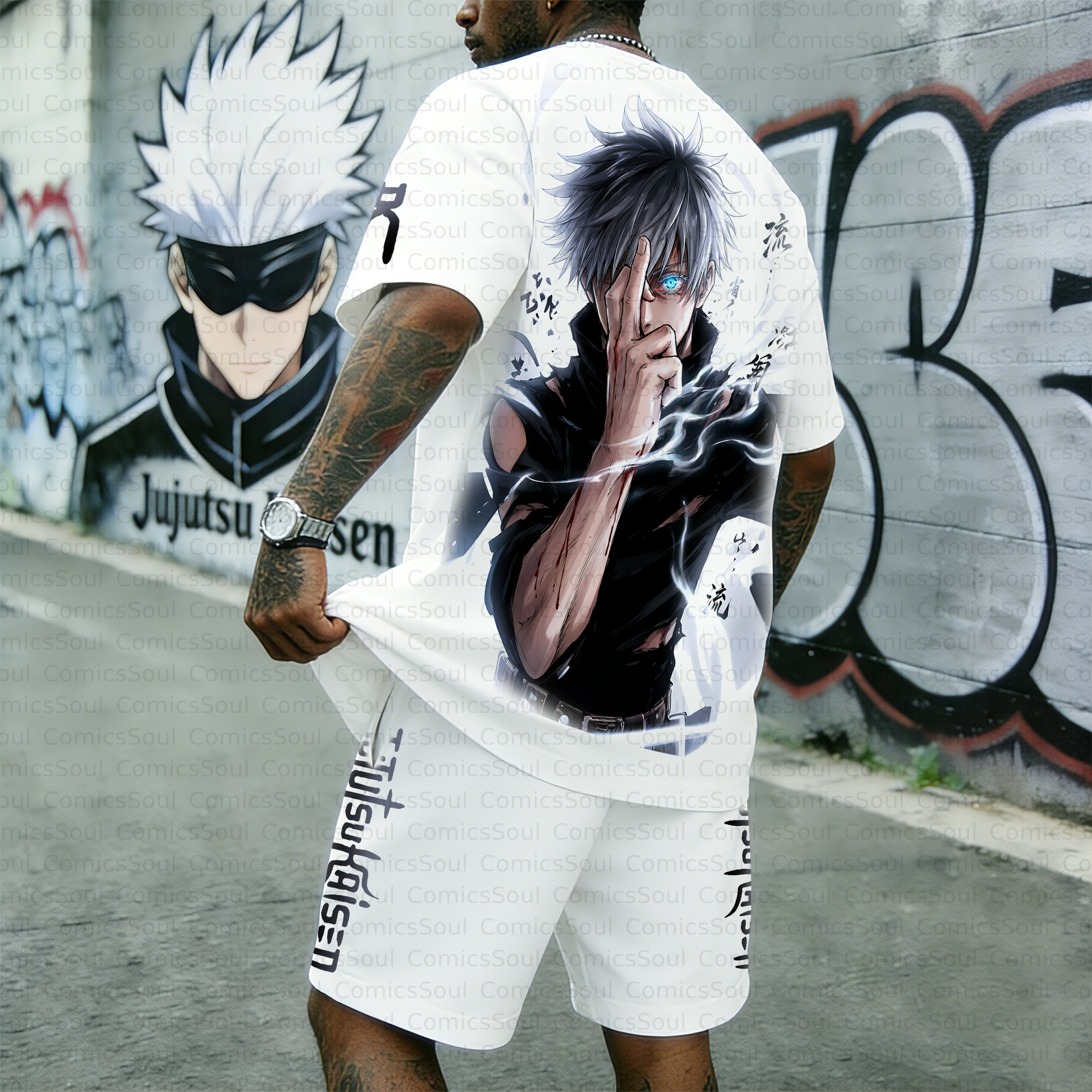 Unisex Anime Inspired Vintage T-shirt& Shorts 2 Pieces Set