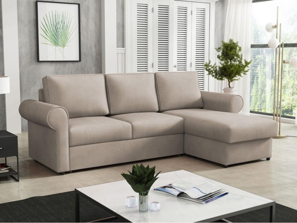 Sofá rinconero Columbus 131, De color marrón claro, Función de descanso, 246x155x90cm