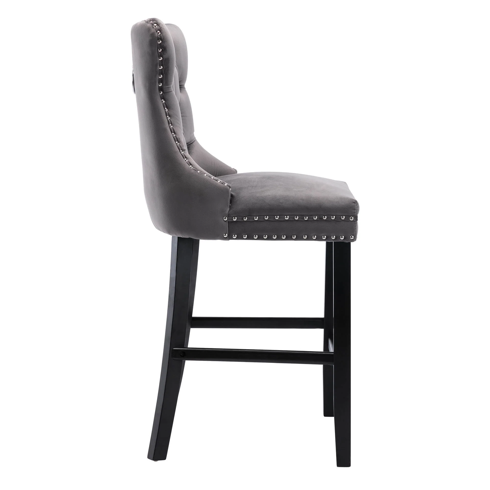 Velvet Bar Stools Set of 2, Upholstered Counter Height Bar Chair with Rivet and Button Trim, Bar Stool with Back and Footrest, for Dining Room, Kitchen, Pub, Gray - Image 9