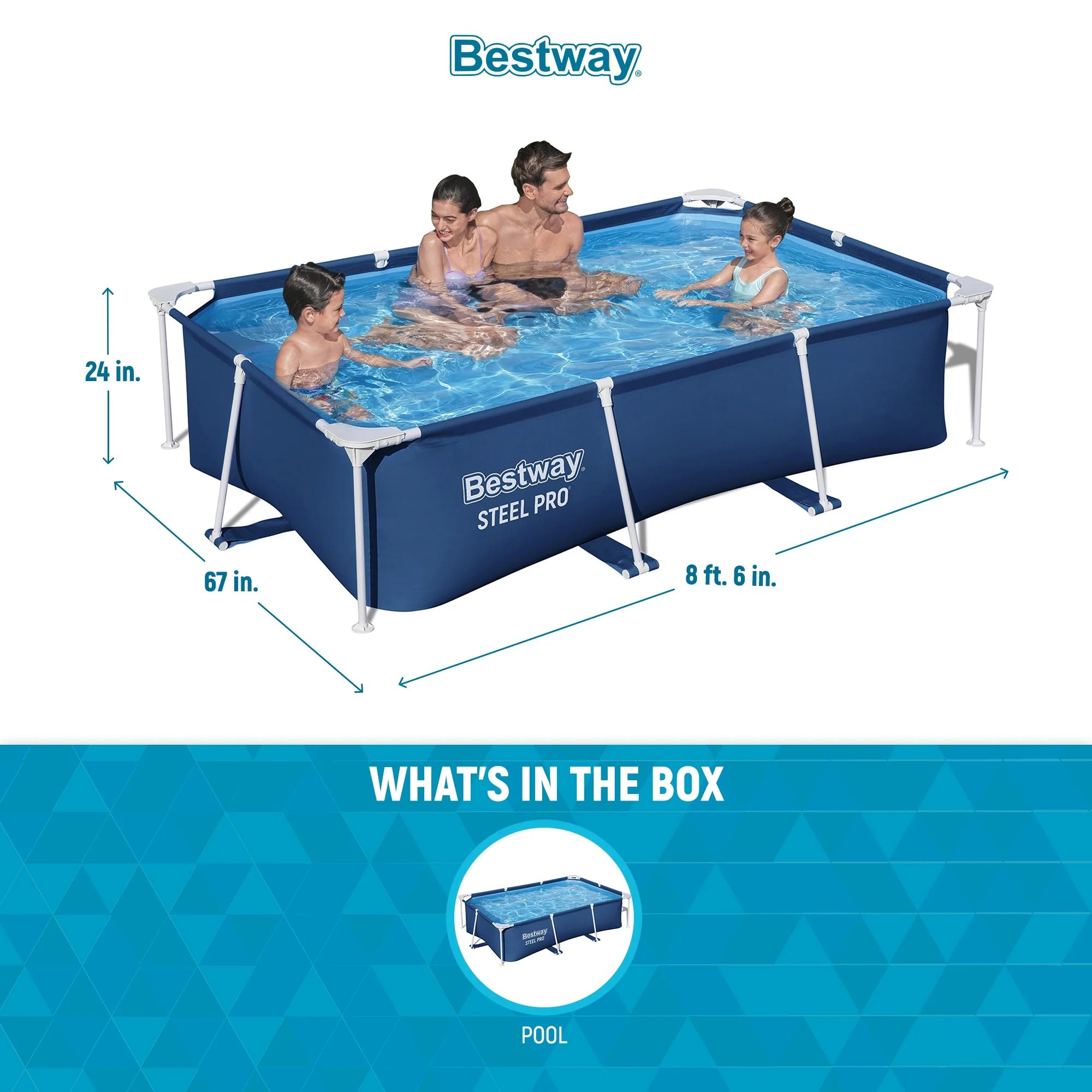 Open Box Bestway Steel Pro 8.5'x67"x24" Rectangular Above Ground Swimming Pool - Image 3