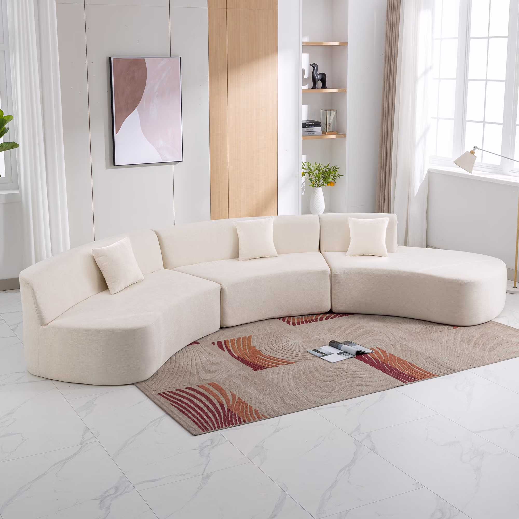 Harper & Bright Designs Modern Curved Floor Sofa Set, Modular Sectional Sponge Couch for Living Room, 2 PC Free Combination No Assembly Foam-Filled Sofa, Beige