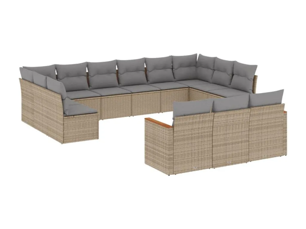 Micasacool Juego de sofás jardín con cojines beige mezcla 13 pzas ratán PE