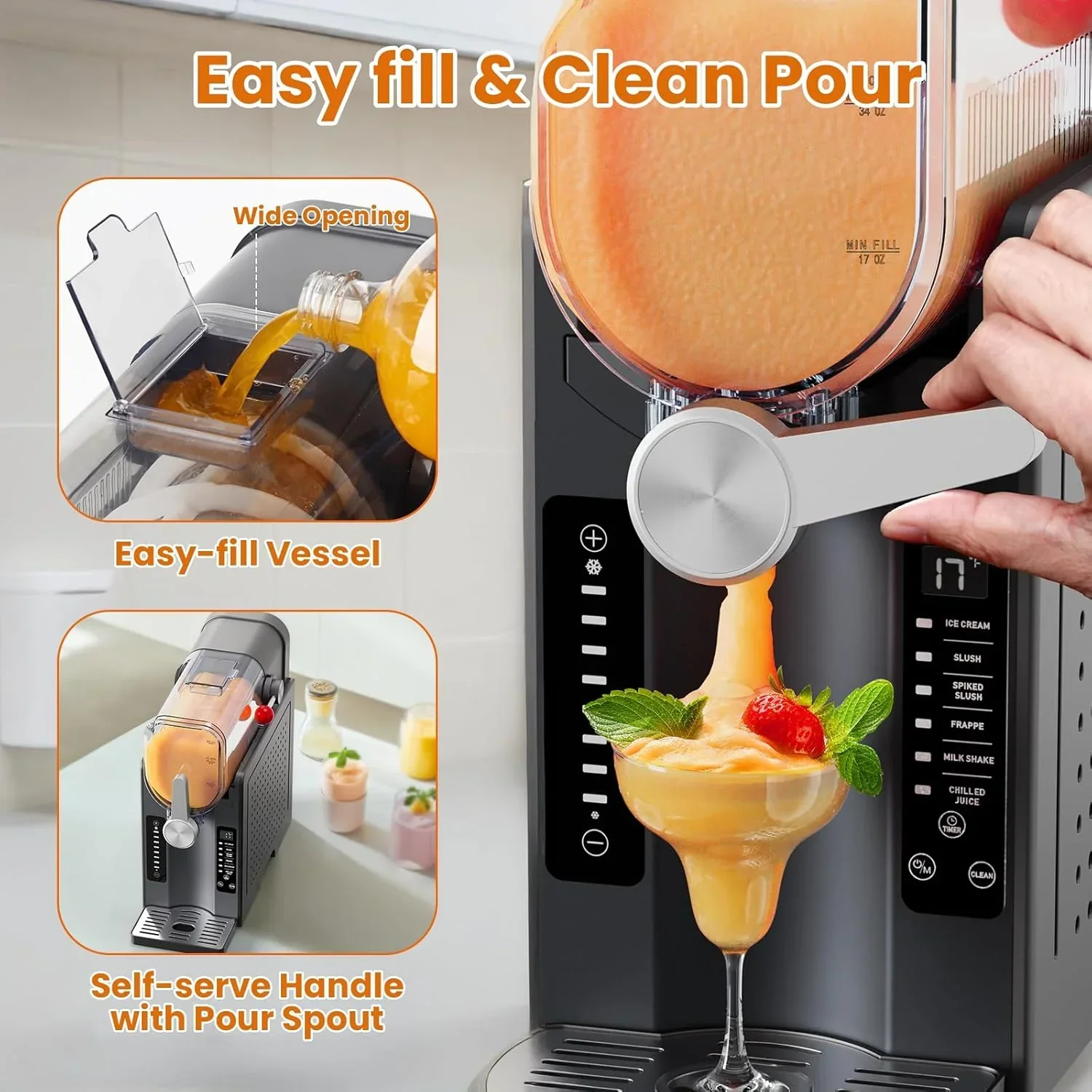 Slushie Machine Professional Frozen Drink Maker No Ice Needed Slushie Machine with LED Display