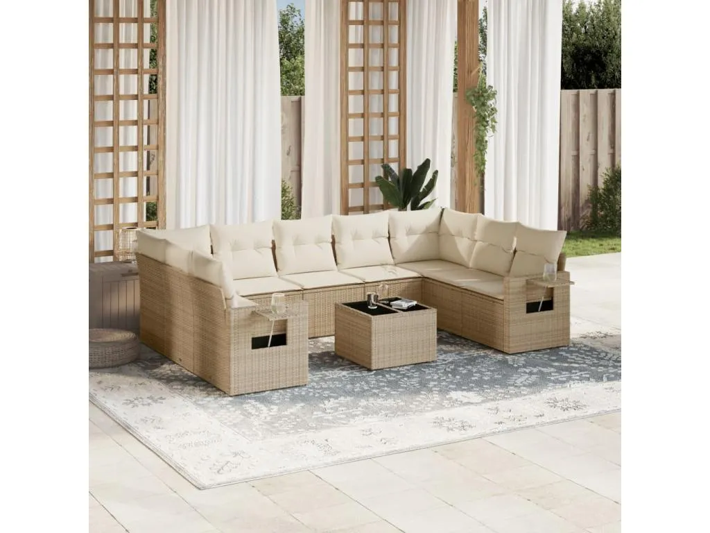 Juego de sofás jardín con cojines beige 10 pzas ratán sintético LRZZ90595