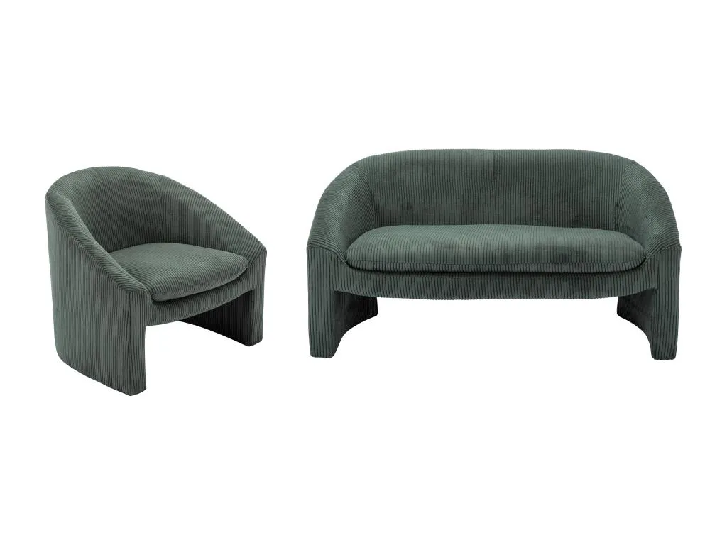 Sofá de 2 plazas y sillón de pana verde Decopractico 50641AELR