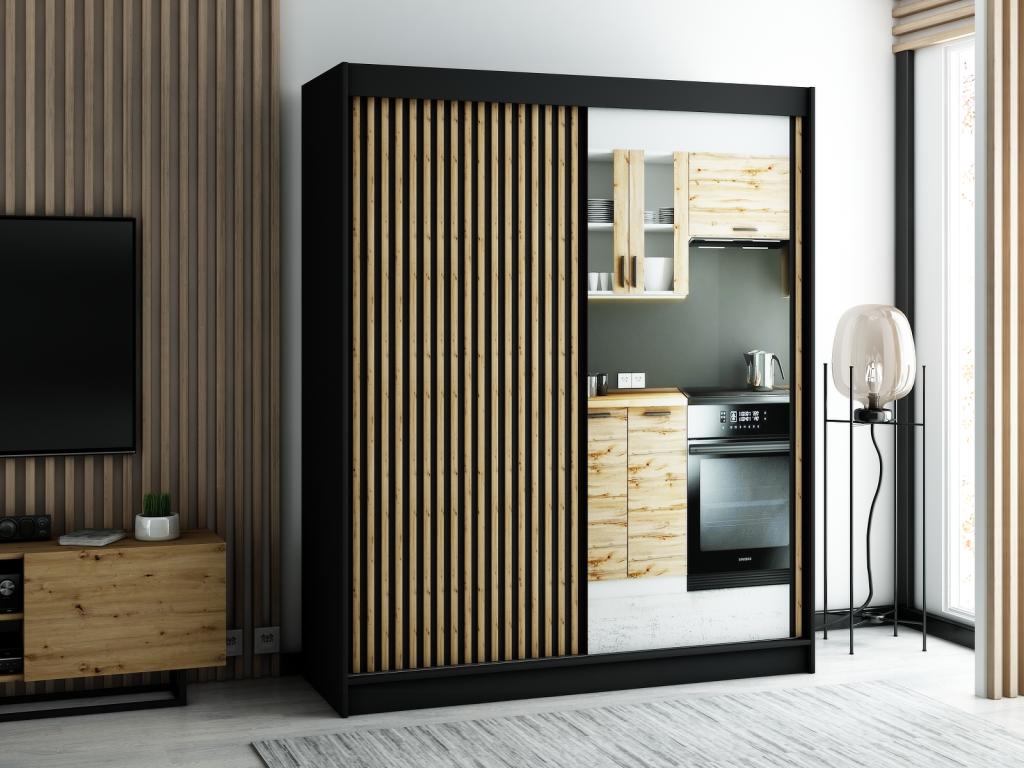 ARMARIO LAMELO 2 DE PUERTAS CORREDERAS 200/180/62 2 puertas (negro/negro/artisan)