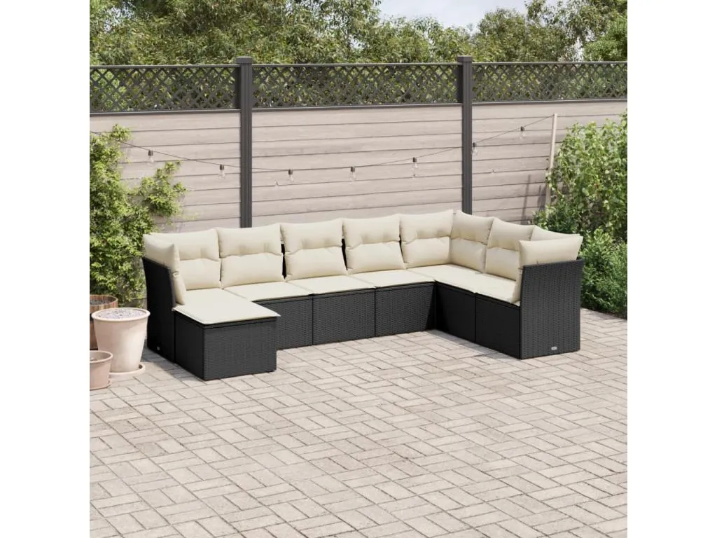 Set de sofás de jardín 8 piezas y cojines ratán sintético negro BHJD76867