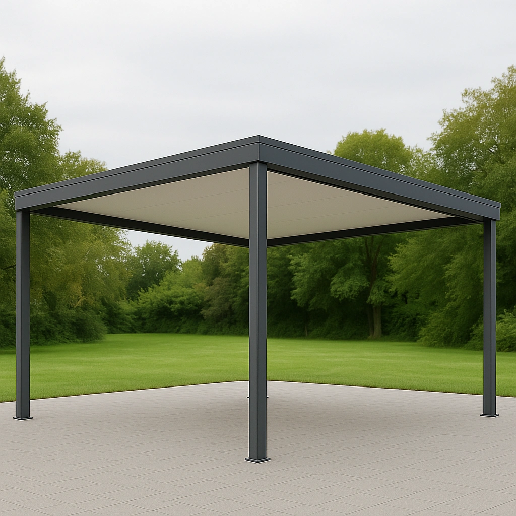 Cochera exterior cuadrada con techo fijo, gris, aluminio, exterior, 350x350x290 cm