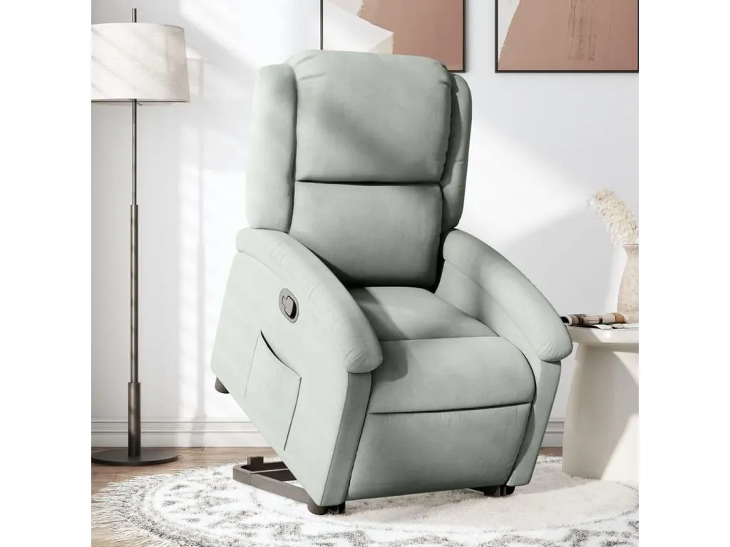 Sillón reclinable elevable terciopelo gris claro